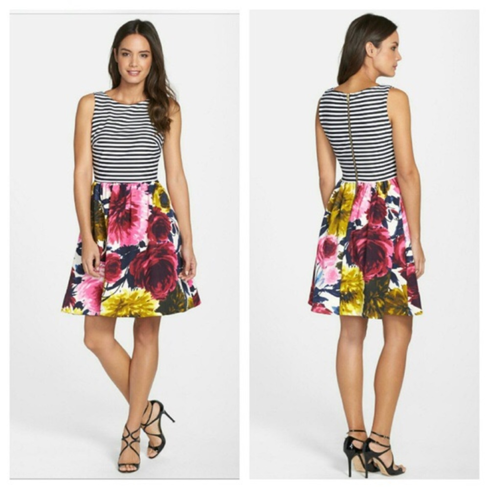 Taylor Poe Stripe/Floral Dress with Pockets